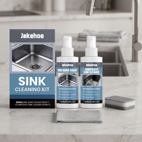 Kitchen sink cleaning kit - Cleans, removes grease, deodorizes, and cares for kitchen sinks - Includes 100ml sink sealant + 100ml sink cleaner + towel + sponge (1/5)