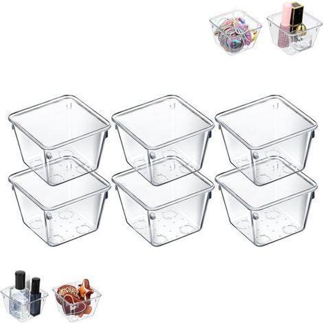 Set di 6 organizer trasparenti per cassetti, impilabili, piccoli organizer da toeletta, organizer per cassetti 7,5 cm × 7,5 cm × 5,5 cm, trasparenti (1/5)