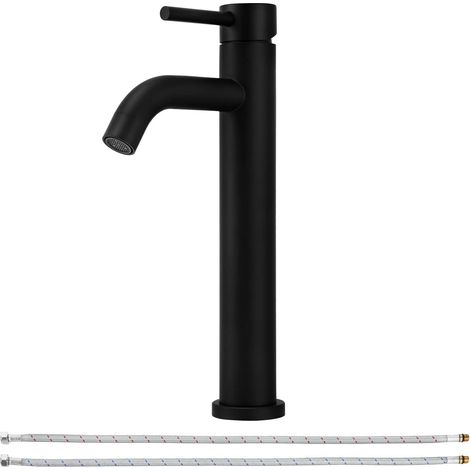 Hohe Einhebel-Waschtischarmatur mit Wasseranschluss, mattschwarz (1/3)