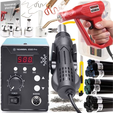 TECHREBAL 858D Pro Heißluft-Lötstation + Set mit 3 Lötzinnen + Düse + Hefter