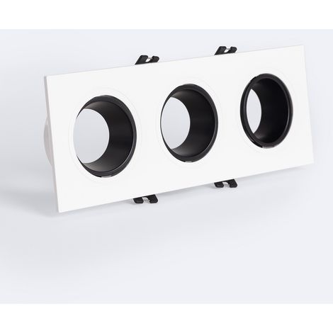 Portafaretto Downlight Quadrato Basculante per tre Lampadine LED GU10 / GU5.4 Foro 75x235 mm Bianco / Nero (1/3)