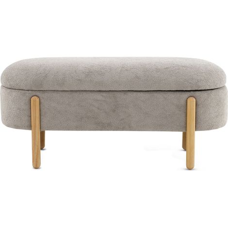 Hocker, bezogen mit weißem Bouclé-Stoff, Gestell und Beine ebenfalls mit weißem Bouclé-Stoff bezogen (1/5)