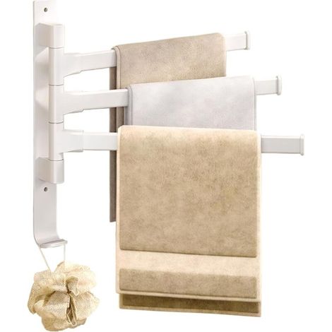 Porte-serviettes sans perçage - 33 cm - Porte-serviettes à coller ou à percer - Pour salle de bain et cuisine - Design pivotant (blanc)