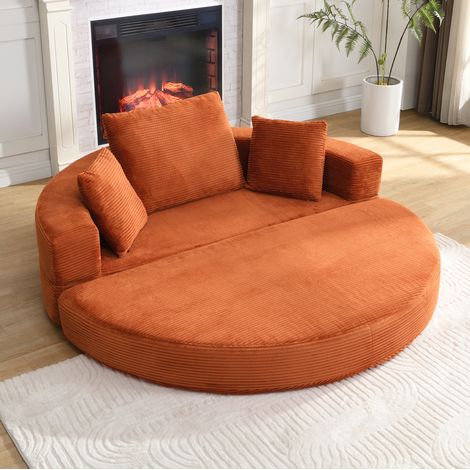Divano letto da pavimento 2 in 1, letto ovale 173 x 176 cm, velluto a coste arancione DESVIAE (1/5)