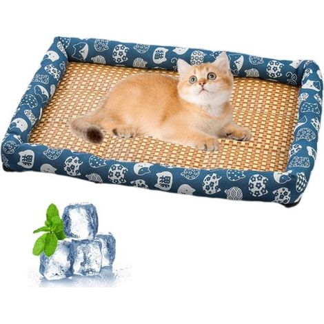 Tapis rafraîchissant en rotin pour animaux – 50 x 40 cm – Bleu foncé – Coussin anti-chaleur – Chats et petits chiens (1/5)
