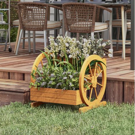 Jardinera con ruedas de 62x61x57 cm, de 3 niveles, con orificios de drenaje, madera natural (1/5)