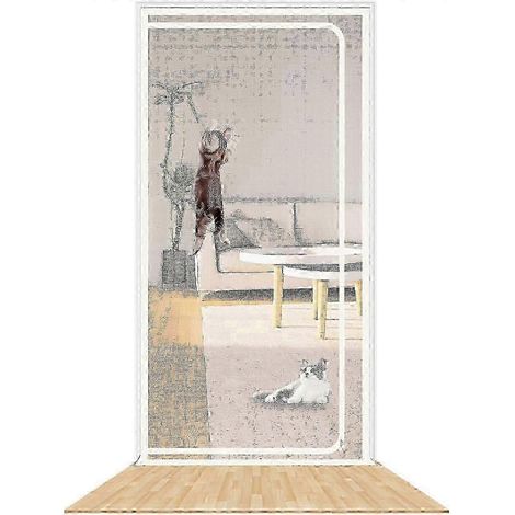 Porte moustiquaire pour chat ReinCompatible avec fermeture éclair, résistante et anti-animaux, blanche, empêche les animaux de s'échapper. (1/5)