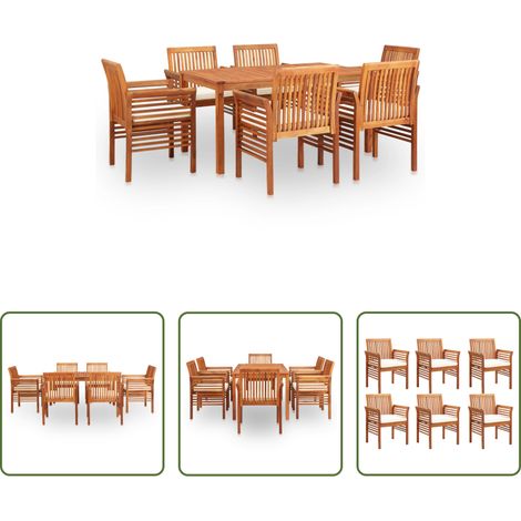 Chaises de terrasse -  Ensemble à manger d'extérieur 7 pcs et coussins Acacia solide (1/5)