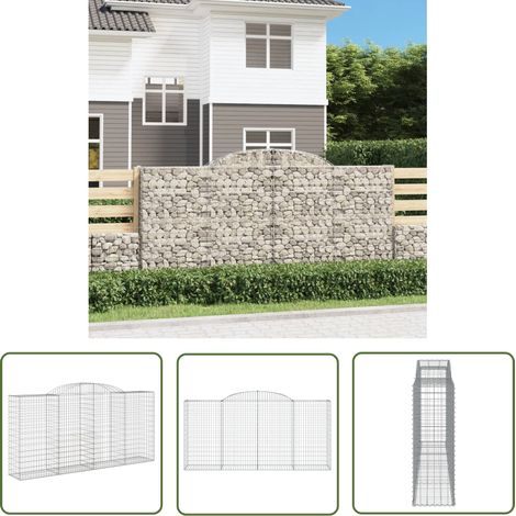 The Living Store Panier de gabions arqué 300x50x140/160 cm Fer galvanisé - Paniers De Gabions - Mur De Gabion - Clôture De Jardin - Décoration Extérieure - Barrieres Jardin (1/5)