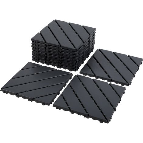 TolleTour Lot de 11 dalles de terrasse 1 m², 30 x 30 cm 6 Lattes, dalles en plastique, Dalles clipsables anthracite (1/3)
