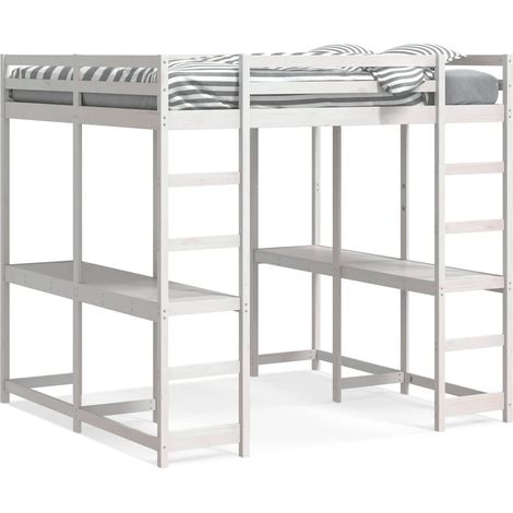 Maison Exclusive - Hochbett mit Schreibtisch & Leiter Weiß 140x20