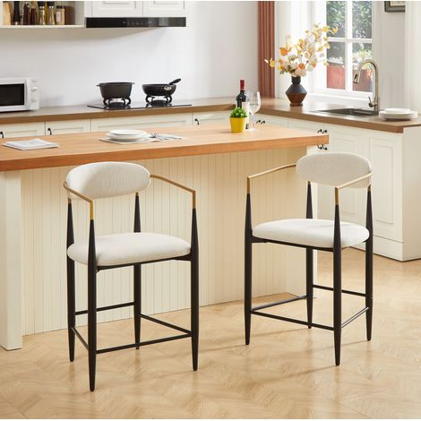 Set di 2 sgabelli da bar con braccioli in tessuto beige e struttura metallica nera e dorata OKWISH (1/5)