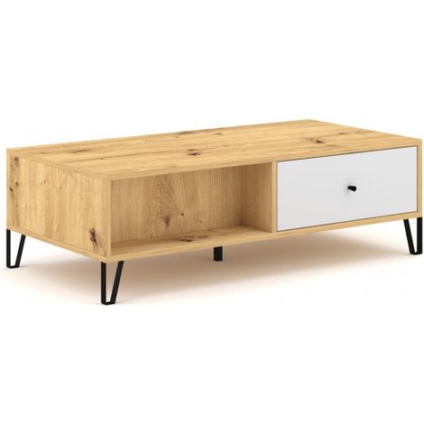 Table basse avec 2 tiroirs BILBAO coloris chêne artisan 60x60 x37 cm (1/5)