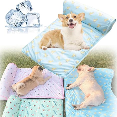 Tapis de Refroidissement en Soie de Glace pour Chiens et Chats, Lit de Refroidissement pour Chiens et Chats, Lit de Refroidissement pour Animaux avec Oreiller,6040cm, Plus Vert (1/5)