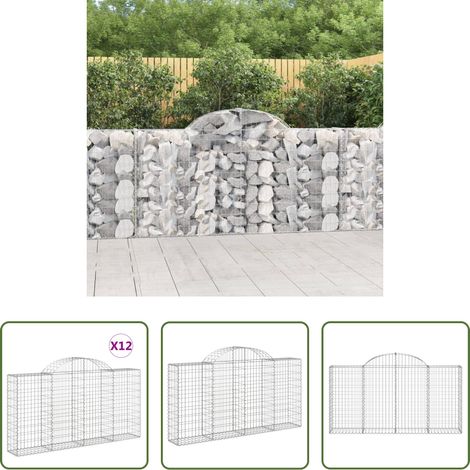 Gartengestaltung - Gabionen mit Hochbogen 12Stk. 200x30x100/120cm Verzinktes Eisen (1/5)