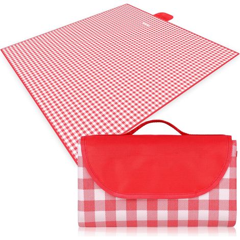 Couverture de pique-nique pliable et imperméable, 200 x 200 cm, pour parcs, camping et voyages, rouge (1/5)