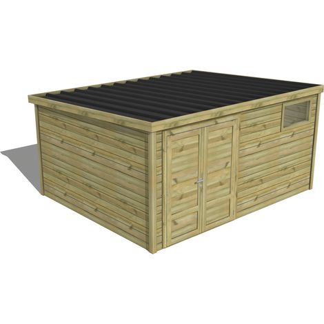ABRI DE JARDIN bois traité 27mm, Essentiel, 4,3x3,4m, 15m2 (1/3)