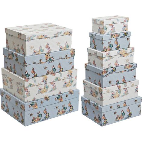 Boîte de rangement fleurs bleues décorative en carton multicolore - Bleu fleurs multicolores (1/3)