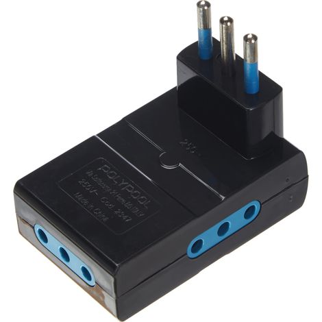 POLYPOOL SECUR - ADATTATORE SALVASPAZIOSPINA CON 3 PRESE 10A 2P+T 250V - COLORE NERA (1/4)