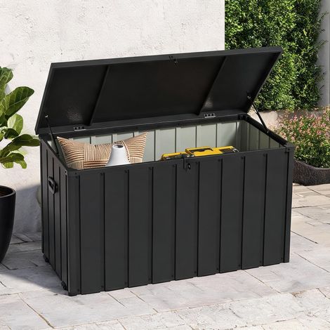 Coffre de jardin 450L en acier avec roulettes et vérin à gaz (1/5)