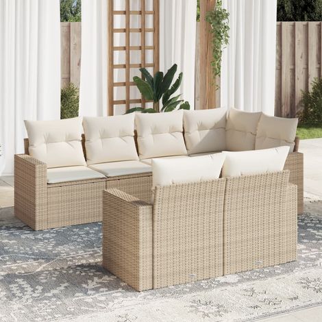 7-tlg. Garten-Sofagarnitur mit Kissen Beige Poly Rattan vidaXL (1/3)