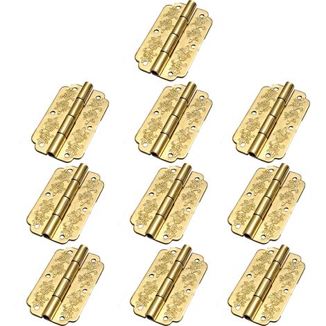 Juego de 10 bisagras de latón estilo retro para cajas, armarios y muebles de madera (1 pieza de latón), 4,5 x 2,7 cm, color dorado. (1/5)