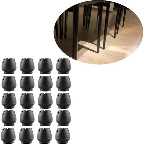 Lot de 20 protections élastiques rondes noires pour pieds de meuble diamètre 25 à 29 mm avec feutre anti rayures protection des sols (1/5)