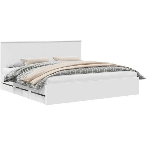 Maison Exclusive - Cadre de lit avec tiroir Blanc 200 x 200 cm Bois Ingénierie (1/5)