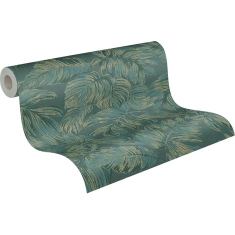 Papier peint intissé vinyle fleuri vert et or Tapisserie feuillage pour salon Papier peint style floral tropical idéal pour chambre (1/5)