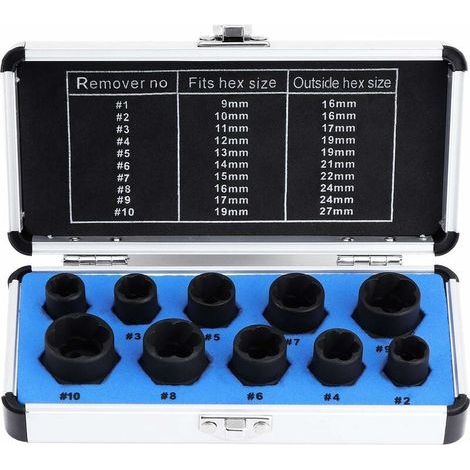 Jeux de douilles extracteur d'écrous 10 pièces – Douilles pour boulons endommagés 9-19mm – Retrait facile des écrous et boulons cassés - 10Pcs (1/5)