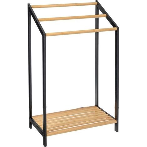 Porte-serviettes valet - JUANIO - Bambou - 3 barres - Étagère - Beige 51 x 31 x 85 cm (1/4)