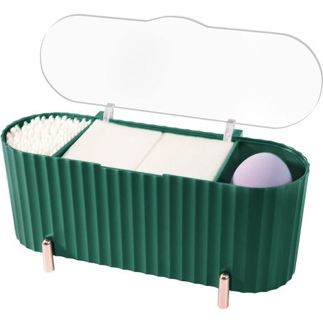 Boîte De Rangement Pour Cotons-Tiges - Avec Couvercle Transparent Et 3 Compartiments Séparés - En Plastique PS+PP - Pour Salle De Bain Chambre Cuisine Bureau (1/5)