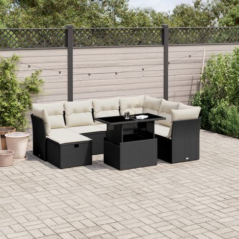 Salon de jardin 8 pcs avec coussins noir résine tressée vidaXL (1/5)
