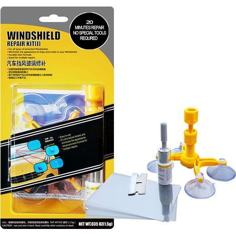Kit Reparation Pare Brise, Kit de Réparation de Verre Fissuré, Colle Pare Brise de Réparer Les éclats de Pare-Brise, Les Bulles, Les Fissures en étoile et en Demi-Lune (1/5)