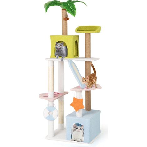 Kratzbaum im strand design mit 2 katzenhausern aussichtsplattform katzenturm katzenbaum