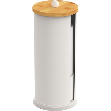 Relaxdays Toilet Paper Holder, Stores 3 Rolls, HxD: 49 x 14.5 cm, Metal, Bamboo, White/Natural