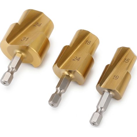 Alésoir de Tuyau en PVC, 3 Forets étagés de Levage en PPR, Kit de Forets étagés D'extension de Raccord de Tuyau en PVC en Acier à Haute Teneur en Carbone, Tige Hexagonale 19 Mm, (1/5)