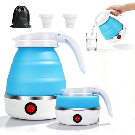 Faltbarer elektrischer Wasserkocher 600 ml faltbarer Silikon Wasserkocher mit 2 faltbaren Bechern, Aufbewahrungstasche Mini Reisewasserkocher für (1/5)