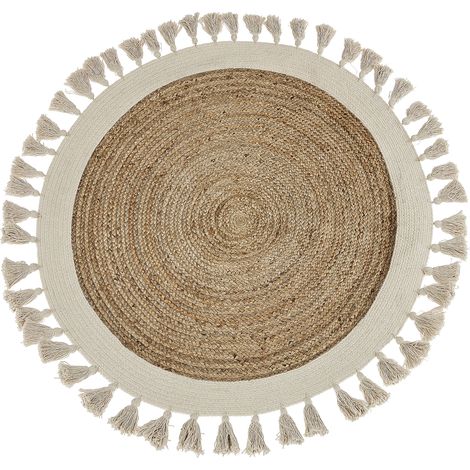 Alfombra rústica boho redonda 120 cm yute beige natural trenzado Samsun