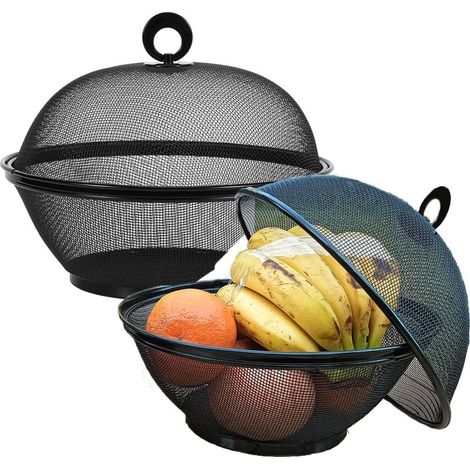 Corbeille Fruit Panier a Fruits - Corbeille a Fruit Avec Couvercle- bols de service pour fruits, bonbons, collations, Noir (2 paniers fruits + 2 couvercles 2 sets total) (1/5)