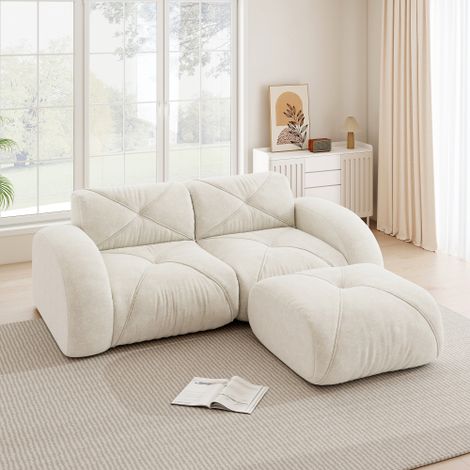 Canapé modulaire, canapé moderne 2 places avec fauteuil, mousse 32D haute densité, adapté au salon, tissu de chenille convivial pour animaux domestiques, design antidérapant, tissu doux, blanc (1/5)