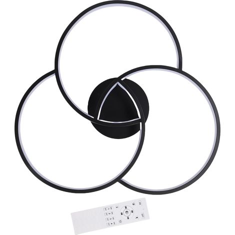 Plafonnier LED Moderne 3 Anneaux Noir 55cm Variateur Télécommande App Design Géométrique Minimaliste pour Salon Chambre Cuisine (1/5)
