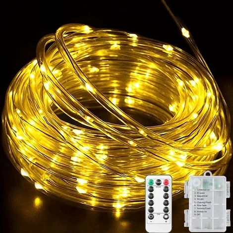 Guirlande décoration de Noël LED à piles 5 m 50 LED 8 modes suspendus avec télécommande blanc chaud, pour camping, lumineuse, nouvel an, fête (1/5)