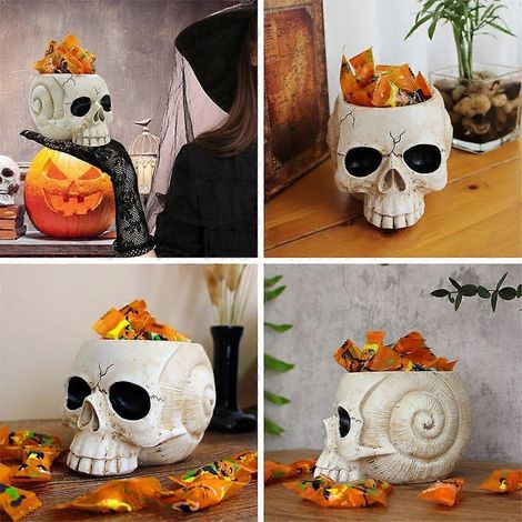 Pot de fleurs en résine en forme de crâne, style coupe crâne, pour la maison ou un bureau hanté (1/4)