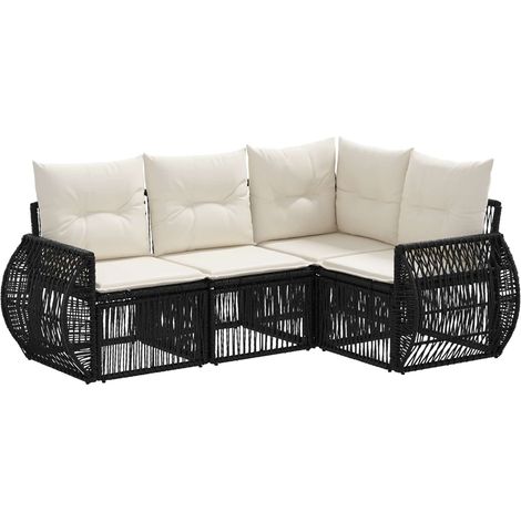 Gartensofa-set 4 pcs Schwarz und Cremeweiß Poly-Rattan vidaXL