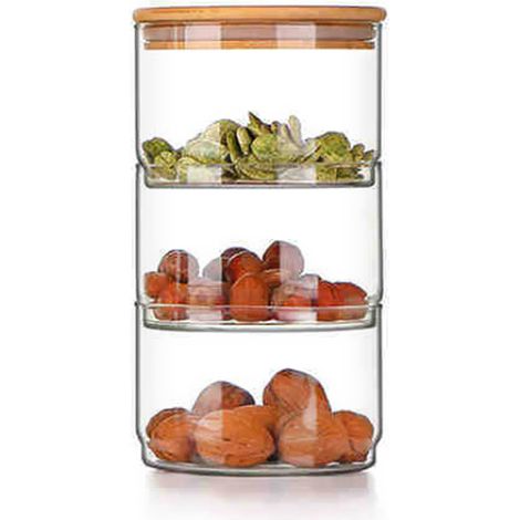 tarros de cristal apilables, tapa de bambú, herméticos, para cereales, frutos secos y cocina. (1/5)