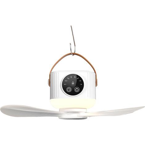 Mini-Deckenventilator mit USB, 3 abnehmbaren Ventilatoren, 3600-mAh-Akku, 4 Windgeschwindigkeiten, Timer, Fernbedienung, Licht (Weiß mit Stativ) (1/5)