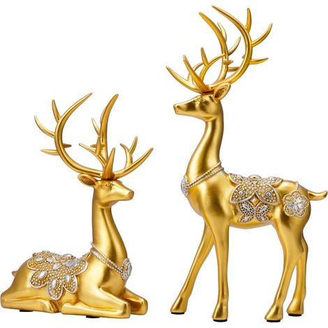 Sculpture cerf doré contemporaine pour salon et entrée décoration résine pour table et cheminée