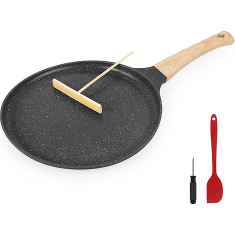 Poêle à Crêpes Antiadhésive Ø 28cm avec Répartisseur de Pâte et Spatule, Poêle à Crêpes Compatible avec l'Induction au Gaz