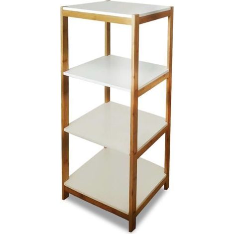 Étagère en bambou coloris blanc-naturel avec 4 niveaux - Longueur 40 x Profondeur 30 x Hauteur 95 cm -JUANIO (1/2)